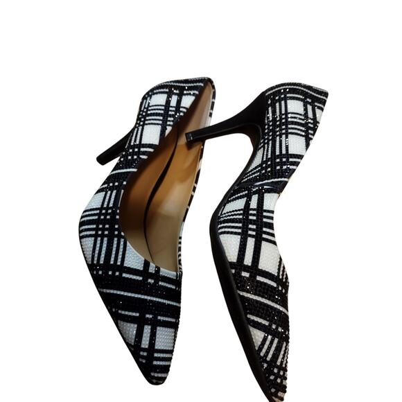 INC Black White Plaid Beaded Heel Pump with Black Velvet ZITAH56F Size 6M - Picture 4 of 9